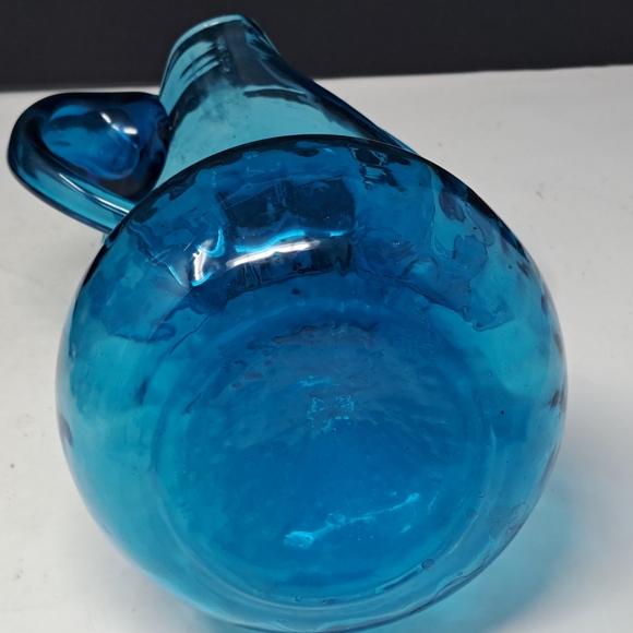 Blue Art Glass Pitcher With Ruffled Edge And Applied Handle - Picture 5 of 6